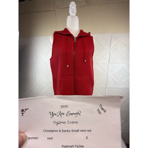 Christopher & Banks Red Vest with hoodie Size Small metal zipper front - Picture 12 of 14